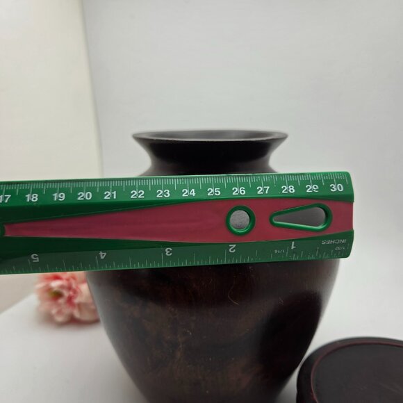 Vintage Globe Wood Vase with Base Mango Accents - Picture 12 of 16